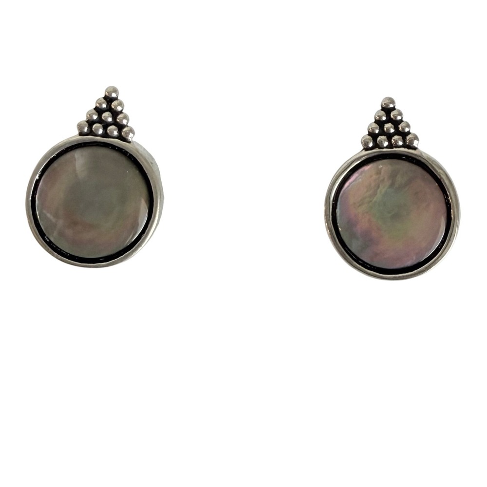 Cabot Vintage Style Mother of Pearl Silver Tone beaded Clip On Earrings Round